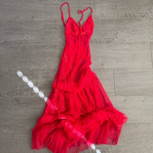 Victoria's Secret Other - Victoria’s Secret Red Sheer Lace Maxi Babydoll Lingerie Dress Small